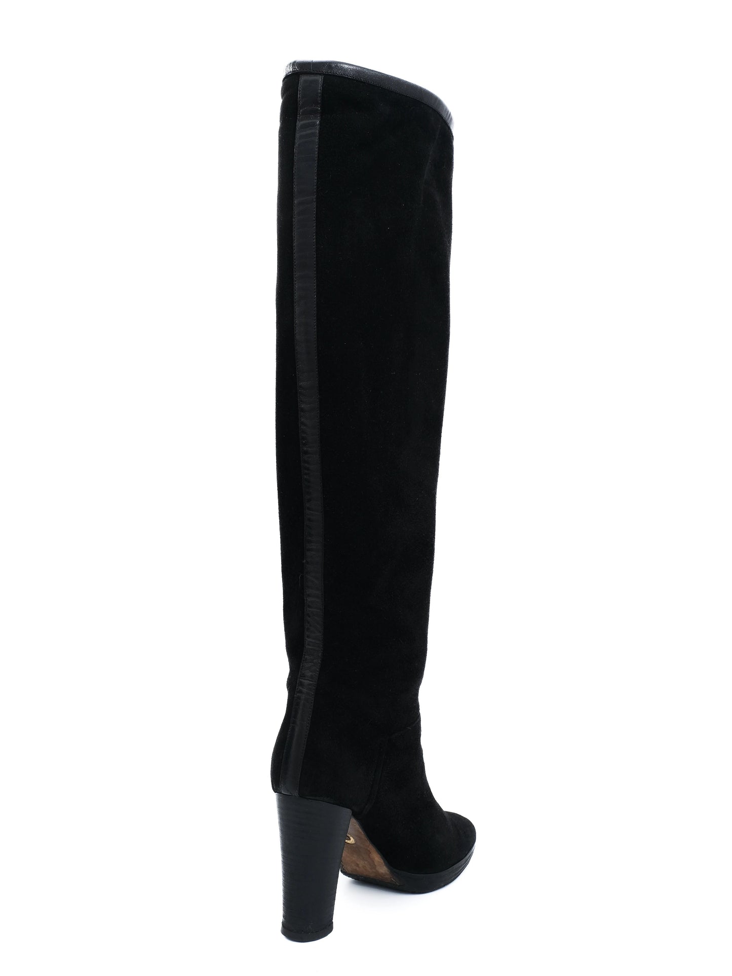 excellent loro piana black genuine suede knee-high boots women