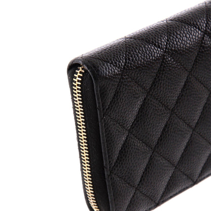 Zip Around Wallet Quilted Caviar Long