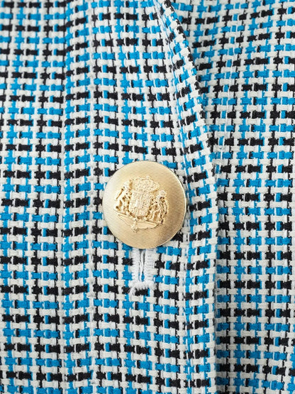 Excellent Maje Blue Cotton Plaid Jacket Size M with Gold Buttons