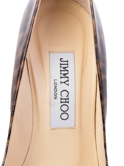 Excellent Jimmy Choo Leopard Print High Heeled Shoes Combined Lacquer