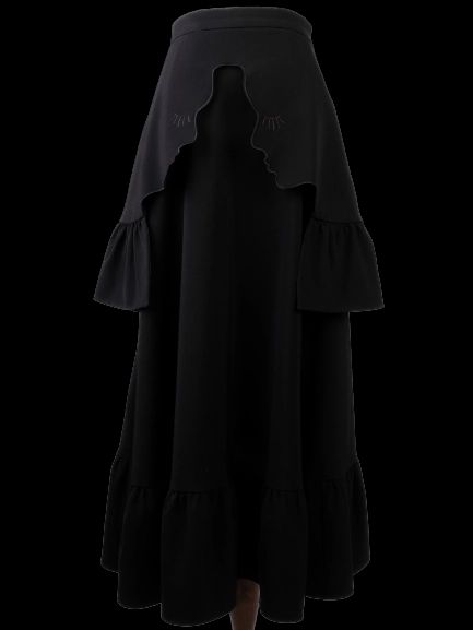 vivetta black cotton skirt with unique face applique design