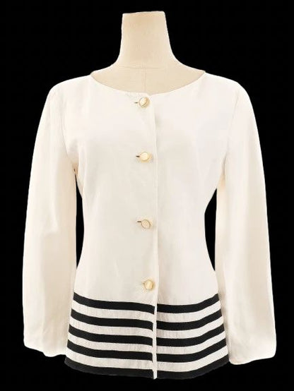 Excellent Byblos White Jacket Women's Size L with Black Stripes