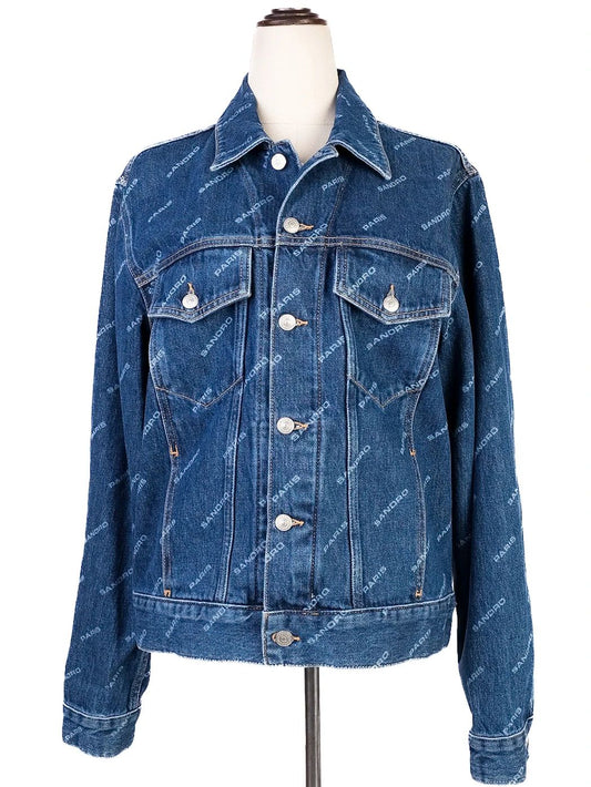 NEW Sandro Blue Denim Jacket Size L with Logo Print