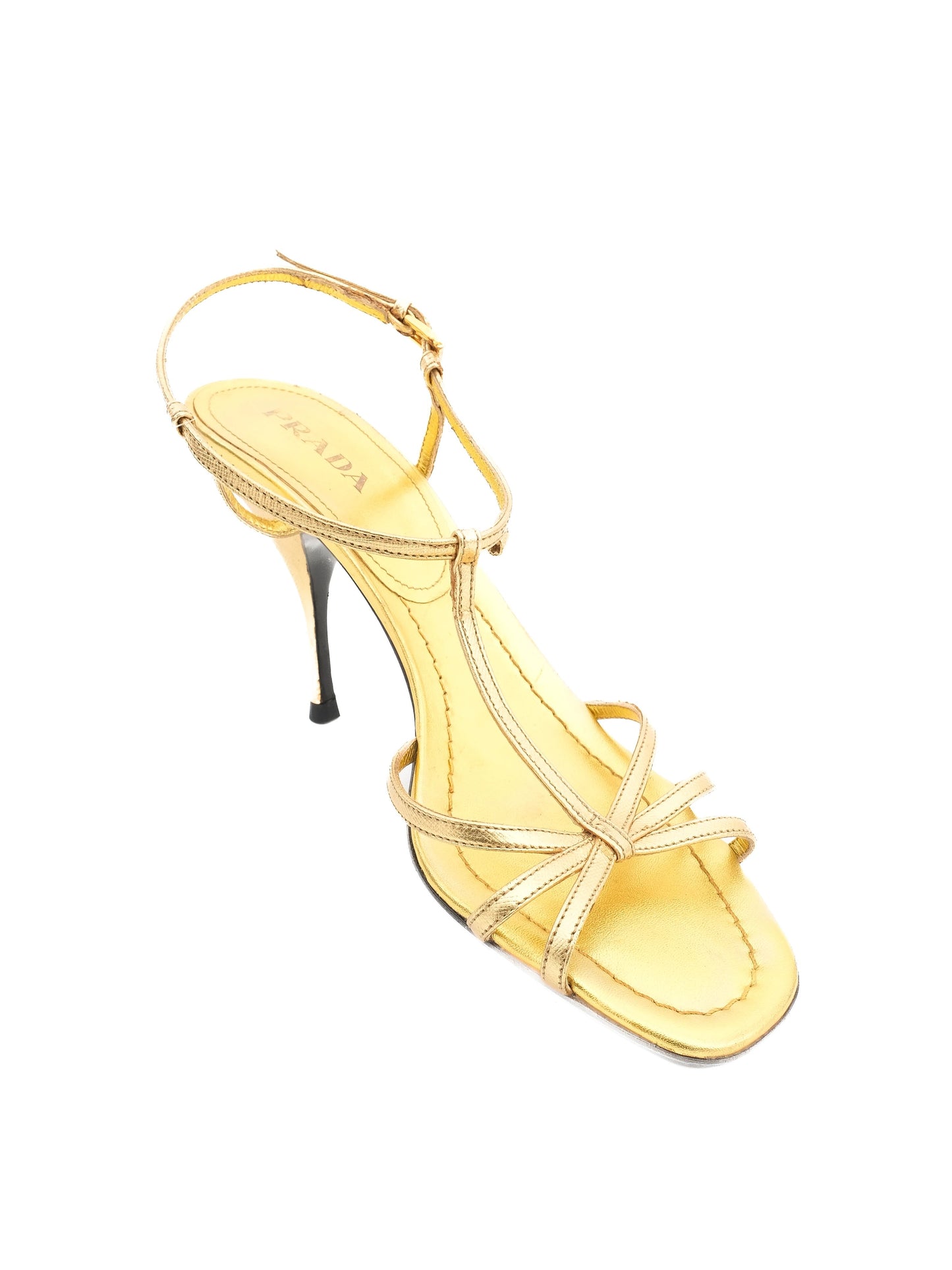excellent prada yellow leather high-heeled sandals size 39