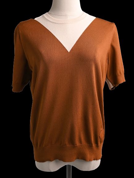 Excellent Louis Vuitton Women's Orange Silk Short-Sleeve Top