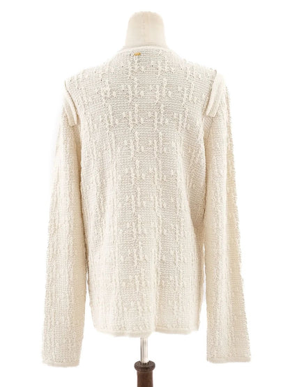 Excellent Escada White Wool Jacket Size L with Textured Knit