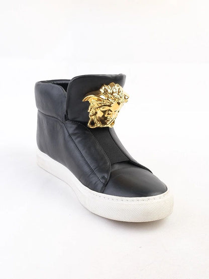 Versace WomenÕs Black Leather High-Top Sneakers Size 39 with Medusa
