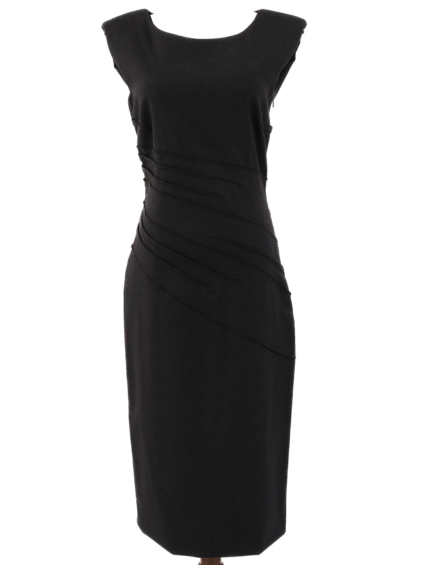 excellent alberta ferretti black wool mid-length dress size m