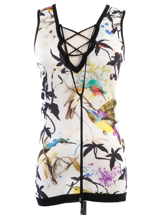 Excellent Roberto Cavalli Silk Sleeveless Top M Colorful Print