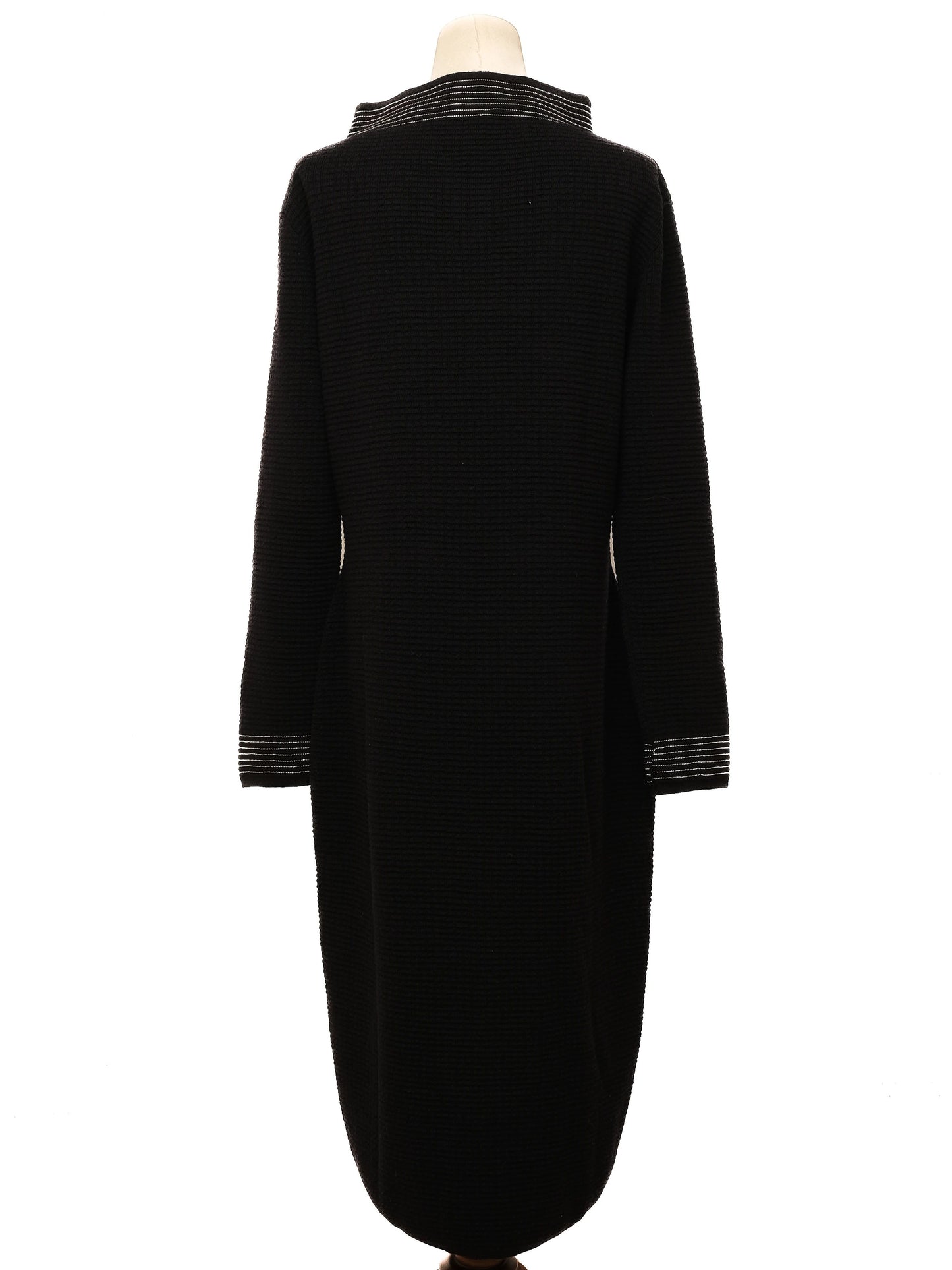 excellent cruciani blue wool long sleeve dress with striped detailing