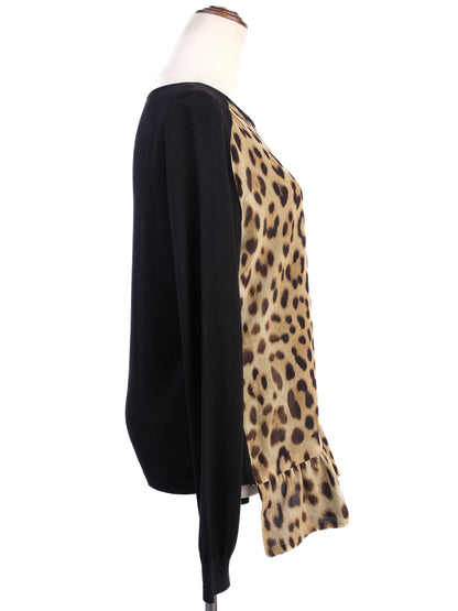 Excellent Moschino Women's Long Sleeve Leopard Print Silk Top Size L