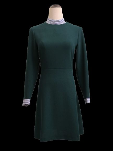 Excellent Sandro Green Cotton Dress Size S with Classic Striped Details