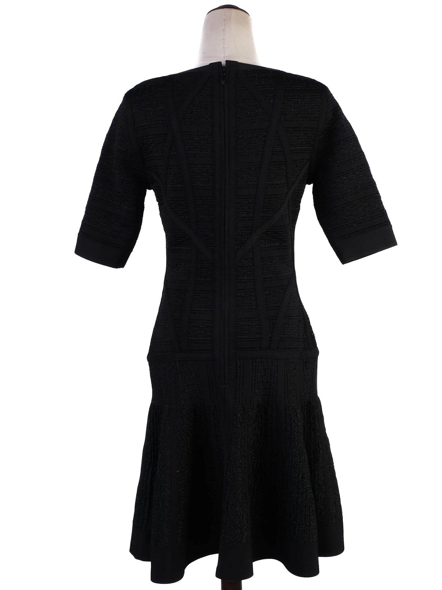 excellent herve leger black viscose dress size l with flared skirt