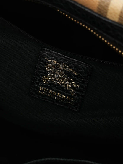 Excellent Burberry Plaid Handbag Black Leather Accents Women