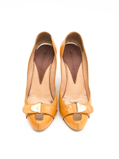Average Emporio Armani Orange Patent Leather Wedge Heels Size 38