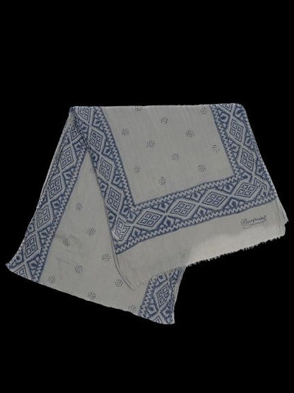 Excellent Bonpoint Geometric Patterned Scarf Cotton Gray Blue Design