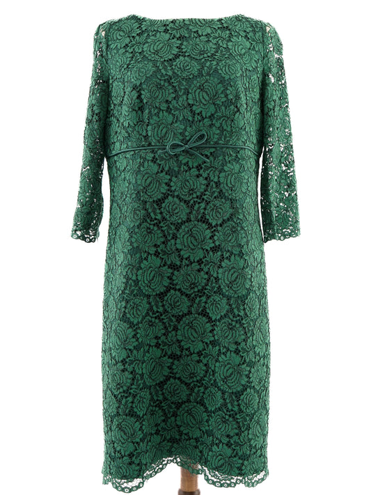 Excellent Luisa Spagnoli Green Lace Dress Size XXL - Elegant Style