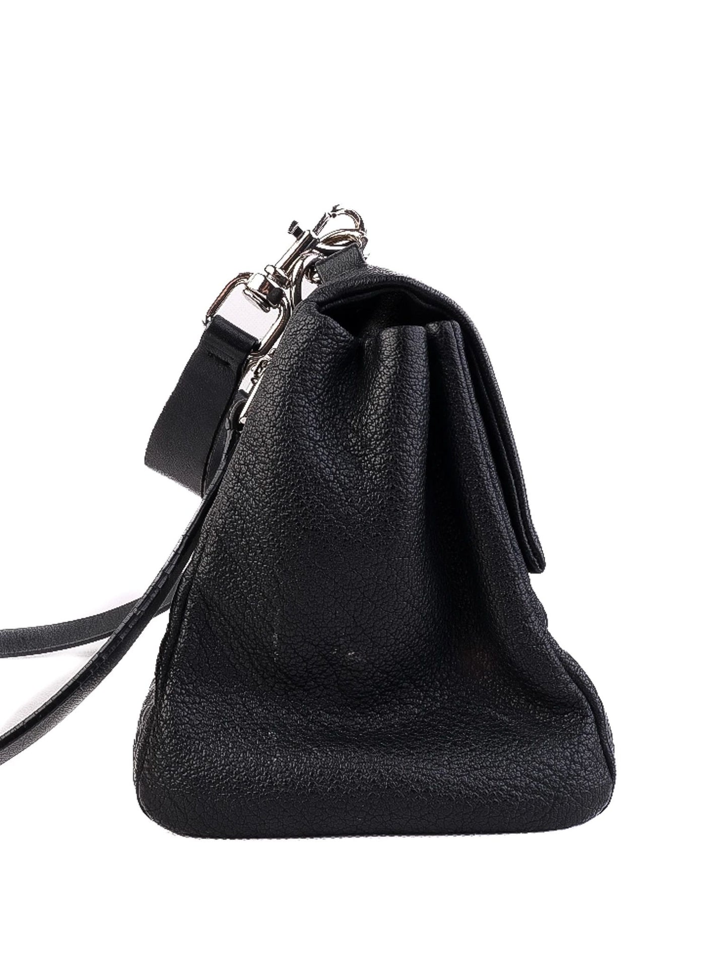 average carolina herrera black leather handbag with ch patterns