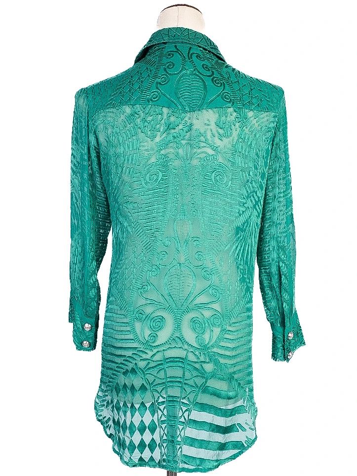 excellent balmain green sheer button-up shirt women viscose