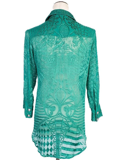 Excellent Balmain Green Sheer Button-Up Shirt Women Viscose