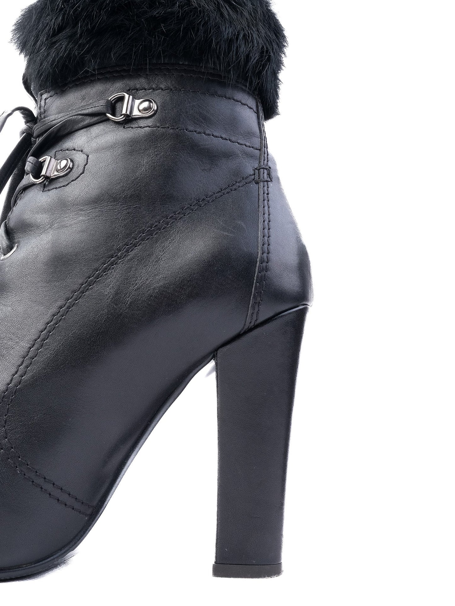 excellent vicini black leather high-heeled ankle boots size 37.5