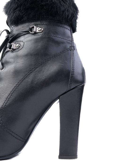 Excellent Vicini Black Leather High-Heeled Ankle Boots Size 37.5