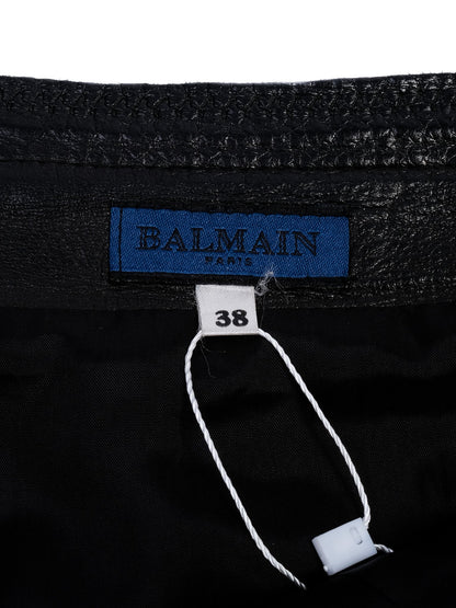 Excellent Balmain Black Leather Skirt Size M