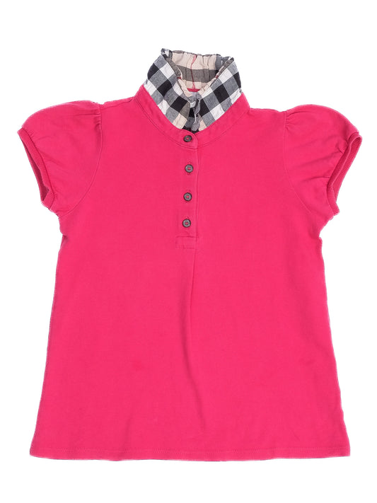 EXCELLENT Burberry Kids Pink Short-Sleeve Top Size 6 Checked Collar