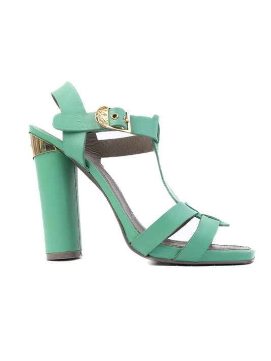 Excellent Versace Green Leather High-Heeled Sandals Size 37