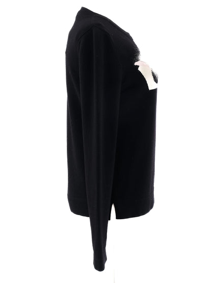 Excellent Fendi Black Wool Sweater with Fur Detail Size M