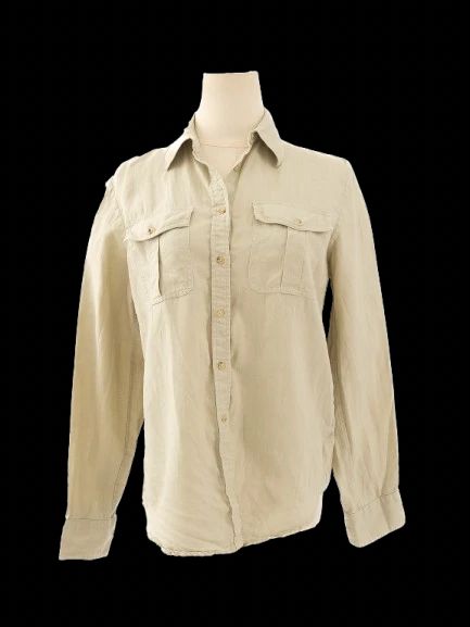 excellent ralph lauren green linen button-up shirt size xs