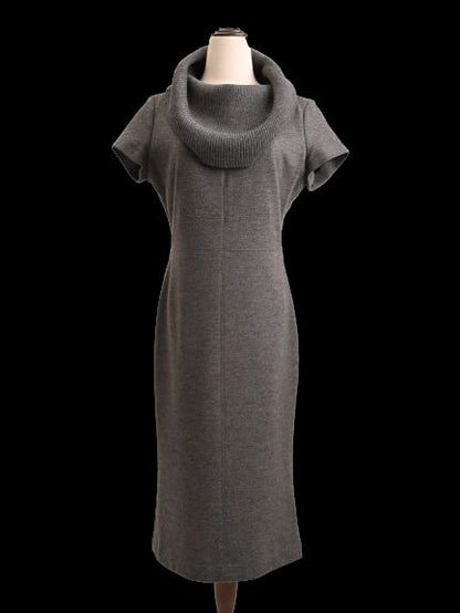 Escada Gray Wool Knit Sweater Dress Cowl Neck Size M Excellent