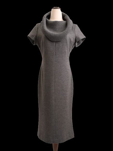 Escada Gray Wool Knit Sweater Dress Cowl Neck Size M Excellent