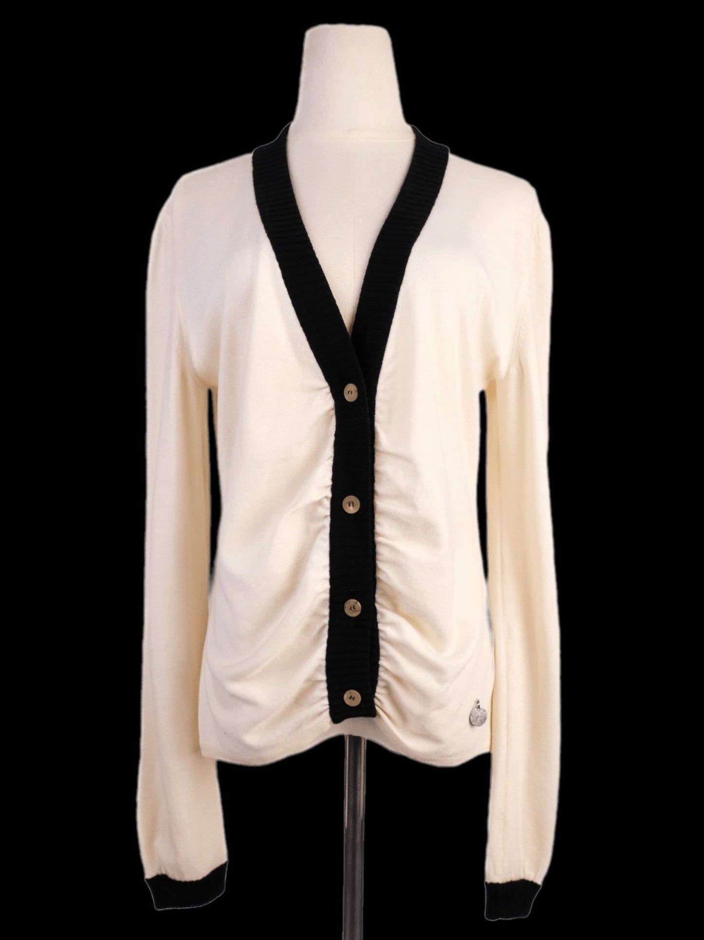 excellent valentino white wool cardigan size m with black trim