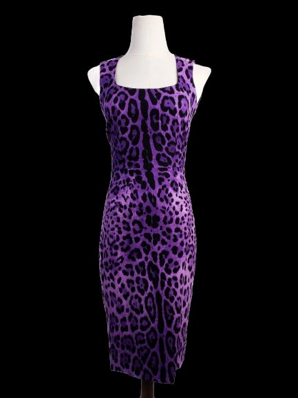 Excellent Dolce Gabbana Purple Leopard Print Silk Dress Size XS