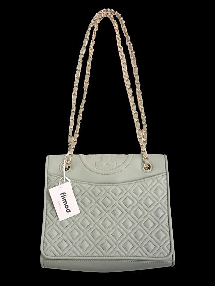 excellent tory burch blue leather handbag with quilted design