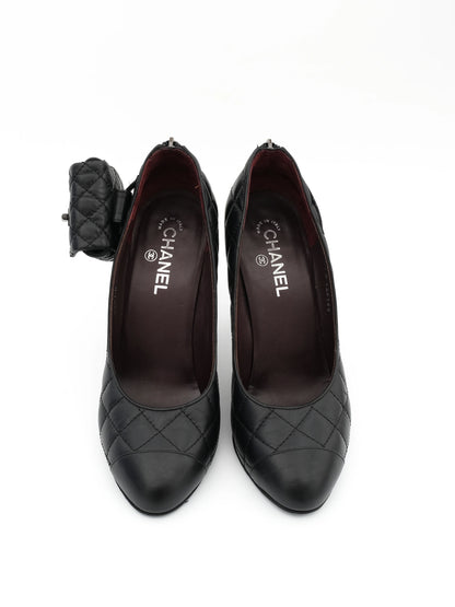 Excellent Chanel Black Leather High-Heeled Shoes Size 41