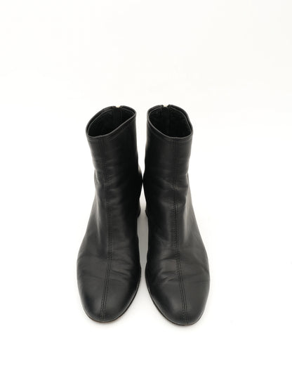 Excellent AGL Black Leather Ankle Boots Size 36 with Block Heel