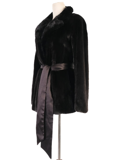 Perfect Blackglama Black Fur Coat with Belt Size S