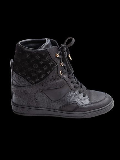 Good Louis Vuitton Black Leather High-Top Sneakers Size 35