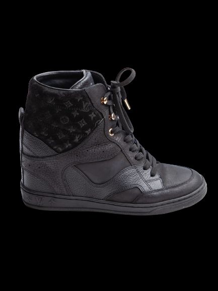 Good Louis Vuitton Black Leather High-Top Sneakers Size 35