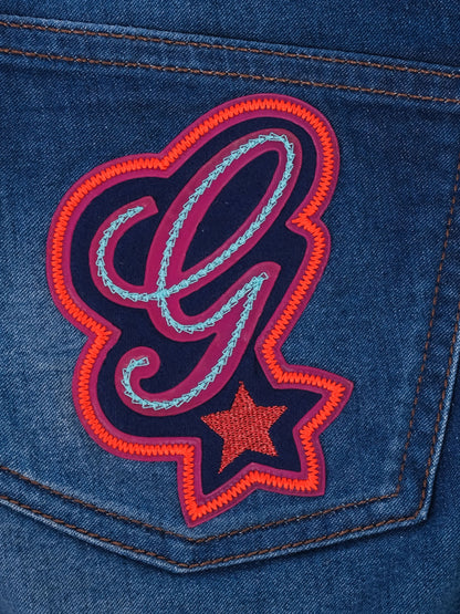Excellent Gucci Blue Denim Jeans Size S with Embroidered Design