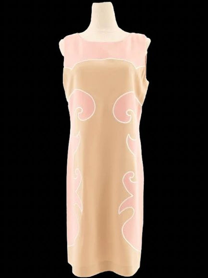 Excellent Moschino Sleeveless Shift Dress Size L Beige Pink Triacetate