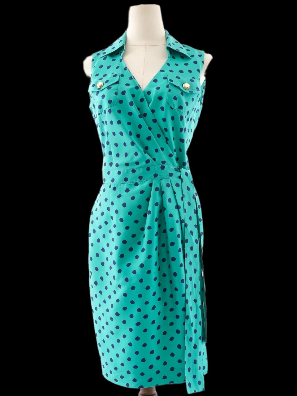 excellent luisa spagnoli blue silk dress size l with polka dots