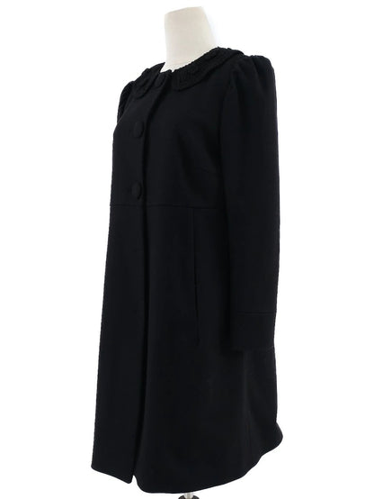 Excellent Red Valentino Black Wool Coat Size L with Textured Detail