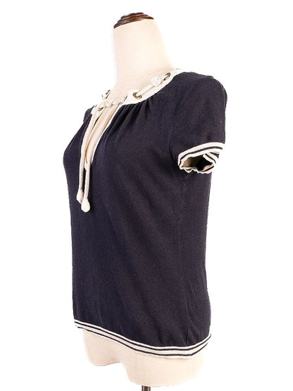 Excellent Moschino Navy Blue Blouse M Cotton Short Sleeve Women