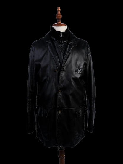 Excellent A.Testoni Black Leather Jacket Size L for Men