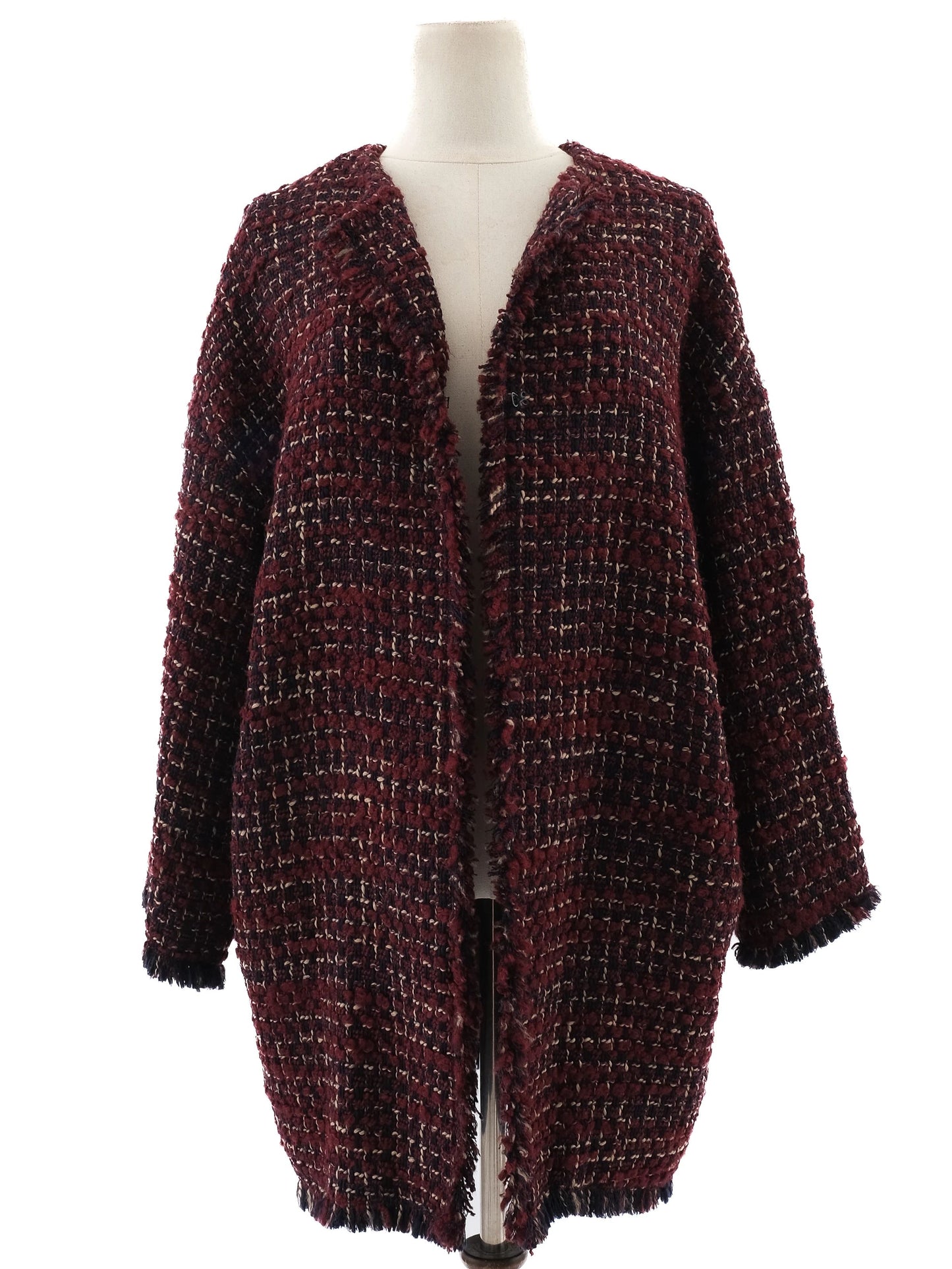 excellent gerard darel wool coat xl burgundy black white tweed