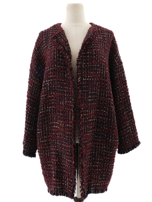 Excellent Gerard Darel Wool Coat XL Burgundy Black White Tweed