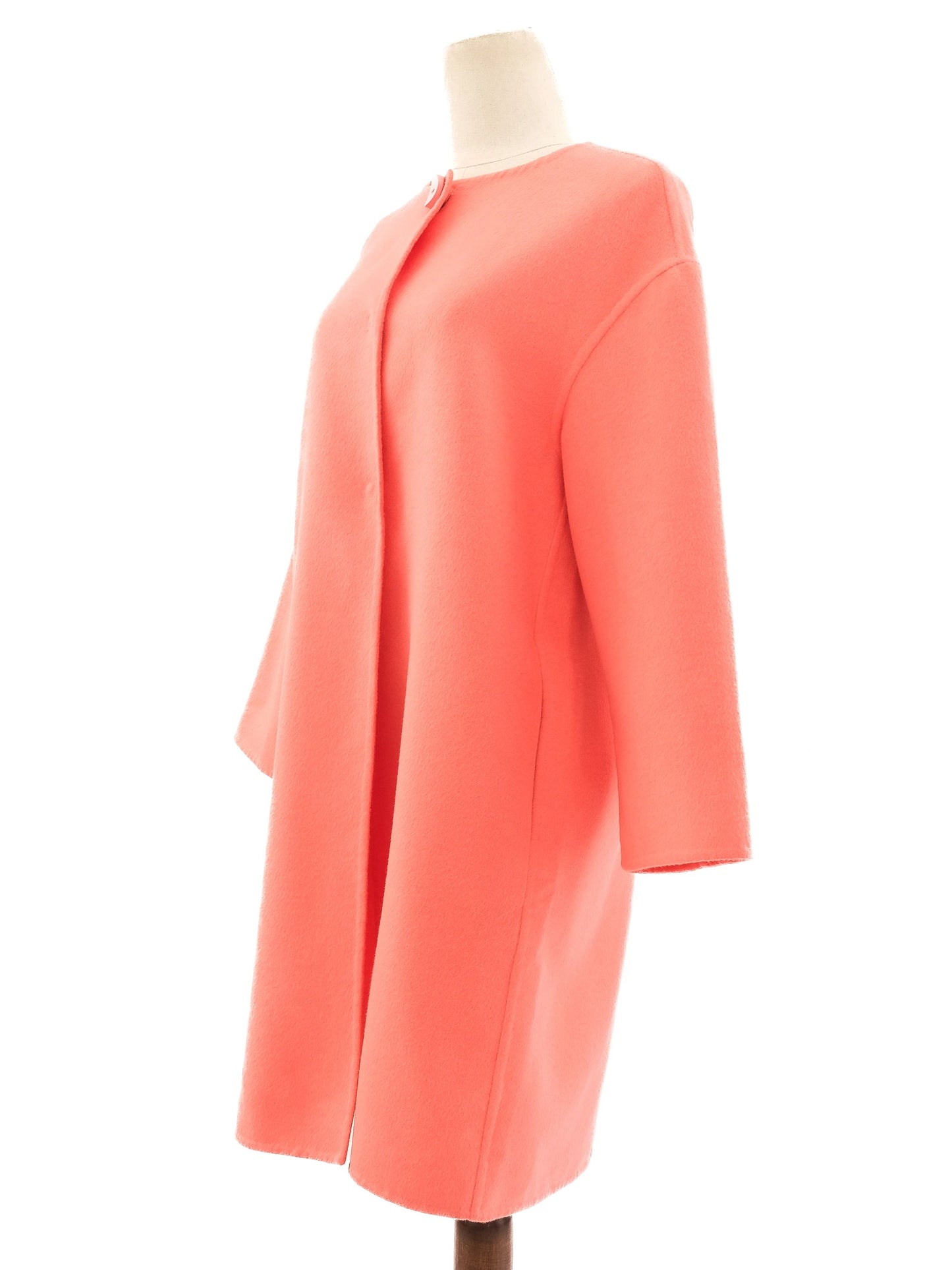 excellent prada pink wool coat medium with stand-up collar